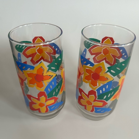 Vintage 1980's Libbey Tropical Flower Glass Set of 2 - Picture 2 of 7